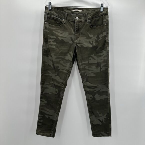 Levis Jeans Womens 31 Green Camo 711 Skinny Stretch Midrise Casual - Picture 1 of 14